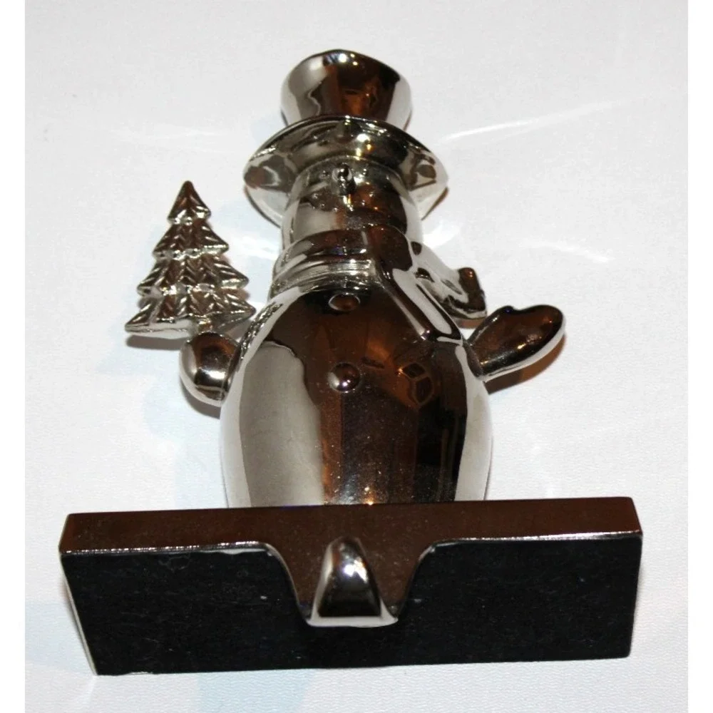 pair metal snowman stocking hangers‎ silver tone holding Christmas tree lot of 2